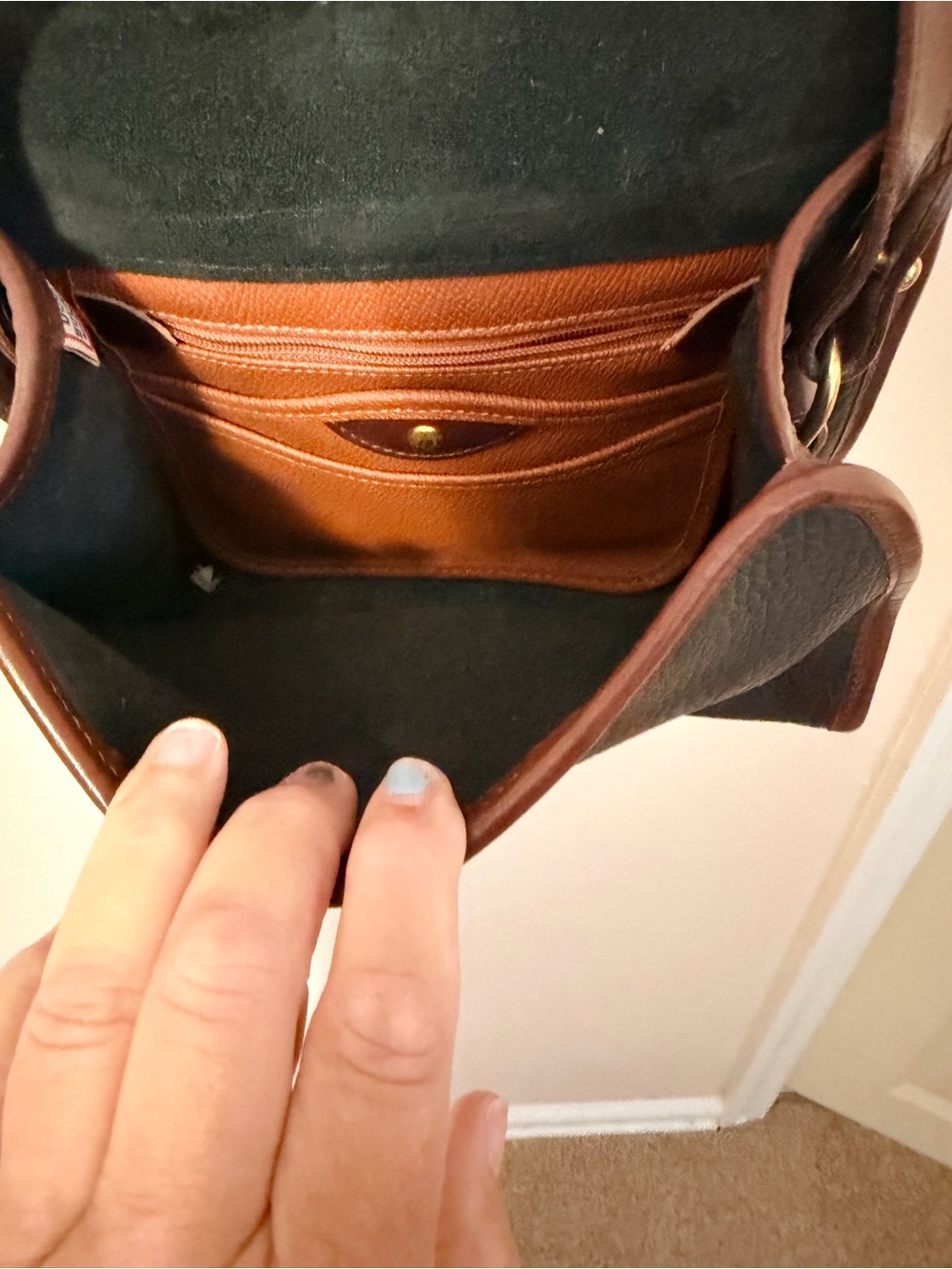 Dooney & Bourke Navy with Brown Trim Pebbled Leather Crossbody - Picture 8 of 12